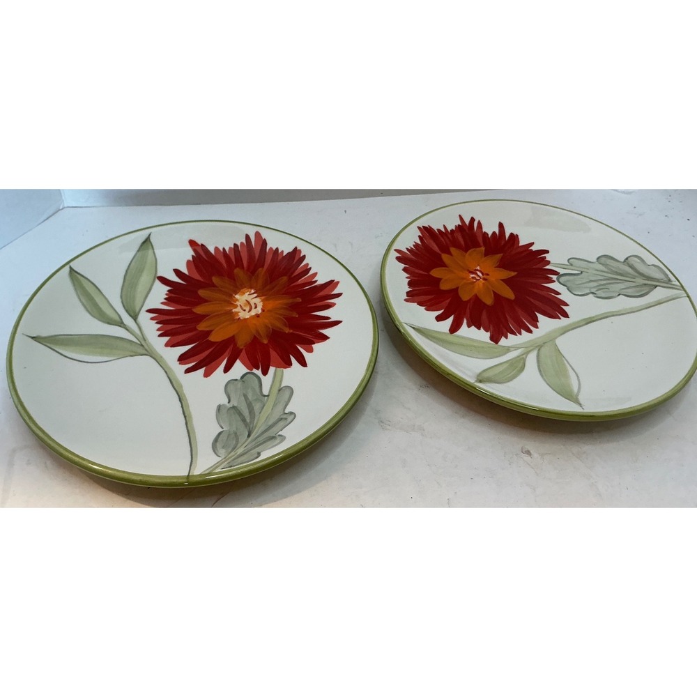 Dansk Lime Twist‎ Dahlia Accent Salad Plates Handpainted Floral Set of 2 8.25"